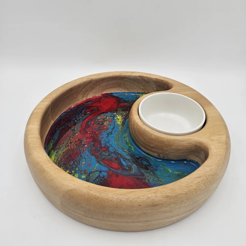 Crate & Barrel wooden chip and dip platter